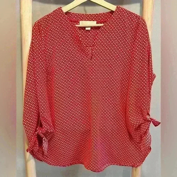 Michael Kors size large red flower blouses - Picture 1 of 7